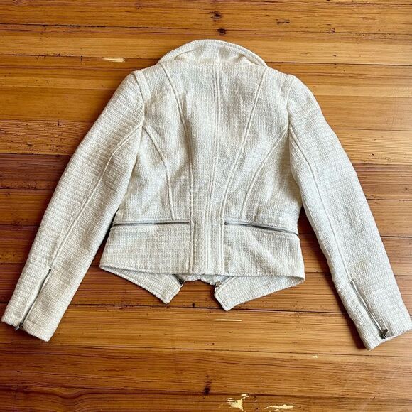 Love Token Tweed Moto Jacket in Ivory. Size M. - Picture 2 of 13